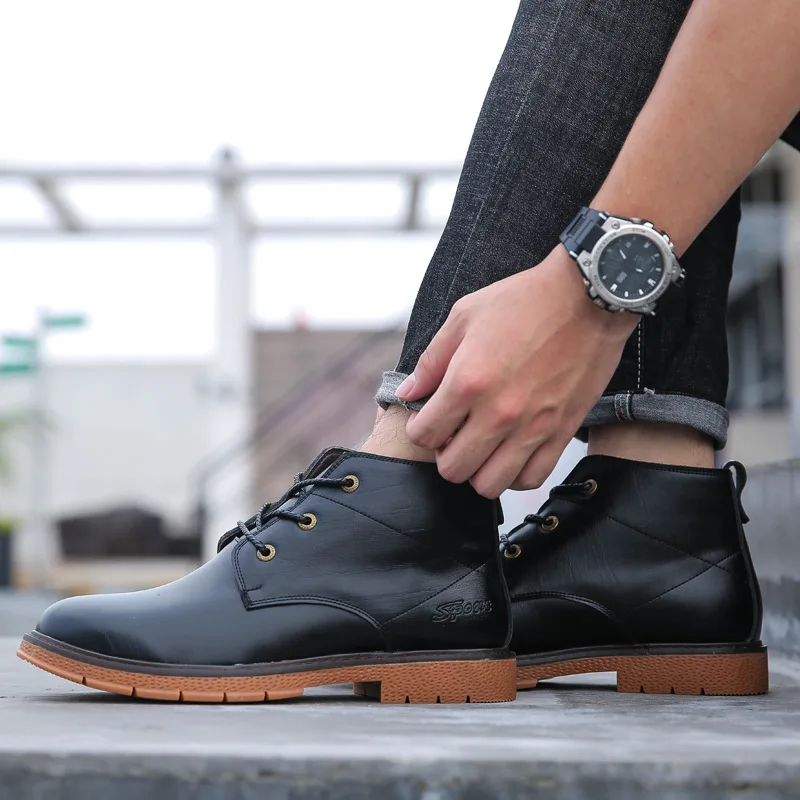 

2020 Autumn Winter Shoes Men Ankle Boots Warm Plush for Cold Winter Boots Mens Genuine Leather Shoes KA2559