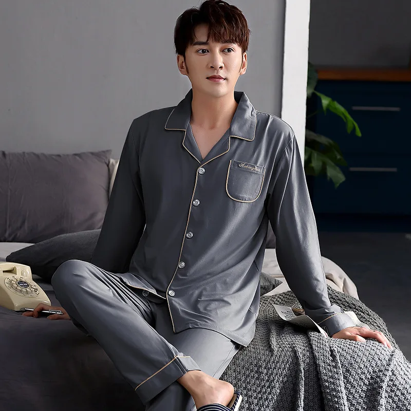 

Новинка, Мужская пижама, кардиган из модала, отворот, солнечный свет, домашняя одежда для сна, Мужские пижамные комплекты, мужские пижамы на ...