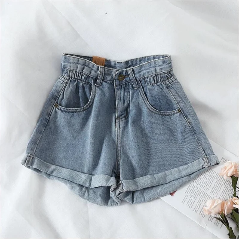 

Women's High Waist Korean Fashion 2021 Summer Wide Leg Large Size Slim Versatile Curled Denim Shorts