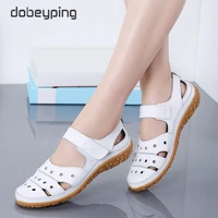 dobeyping new hollow woman sandals breathable womens summer shoes genuine leather female flats cut outs ladies loafers non slip