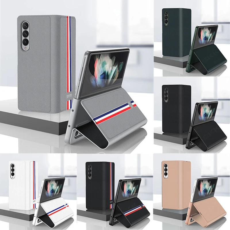 

Роскошный кожаный чехол с откидной крышкой и текстурой для Samsung Galaxy Z, складной чехол для телефона 3 в комплекте, защитный деловой чехол для ...