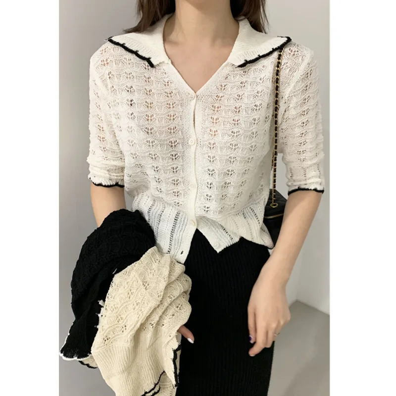 

2021 New Fashion Ladies Sweet Hollow Short Sleeves Tops