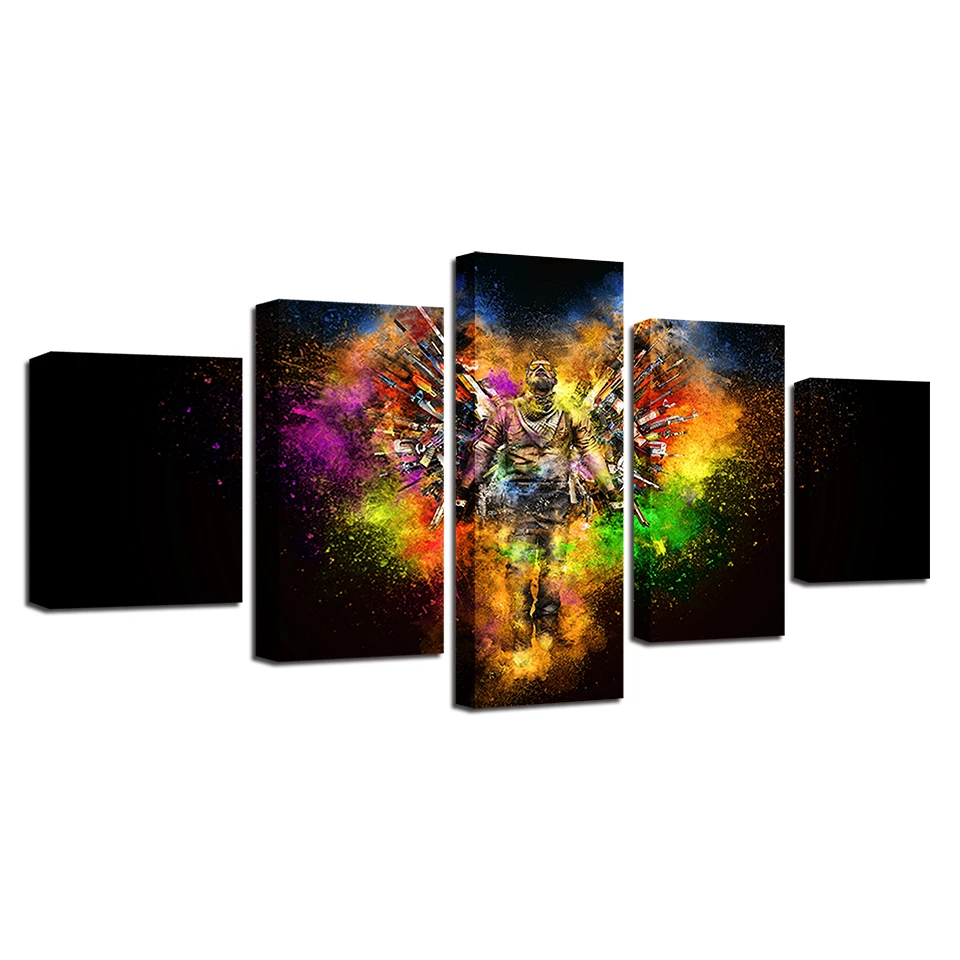 

Modular Wall Art Canvas Pictures 5 Pieces HD Printing Abstract Colorful Man and Heart-Shaped Wings Paintings Decor Living Room