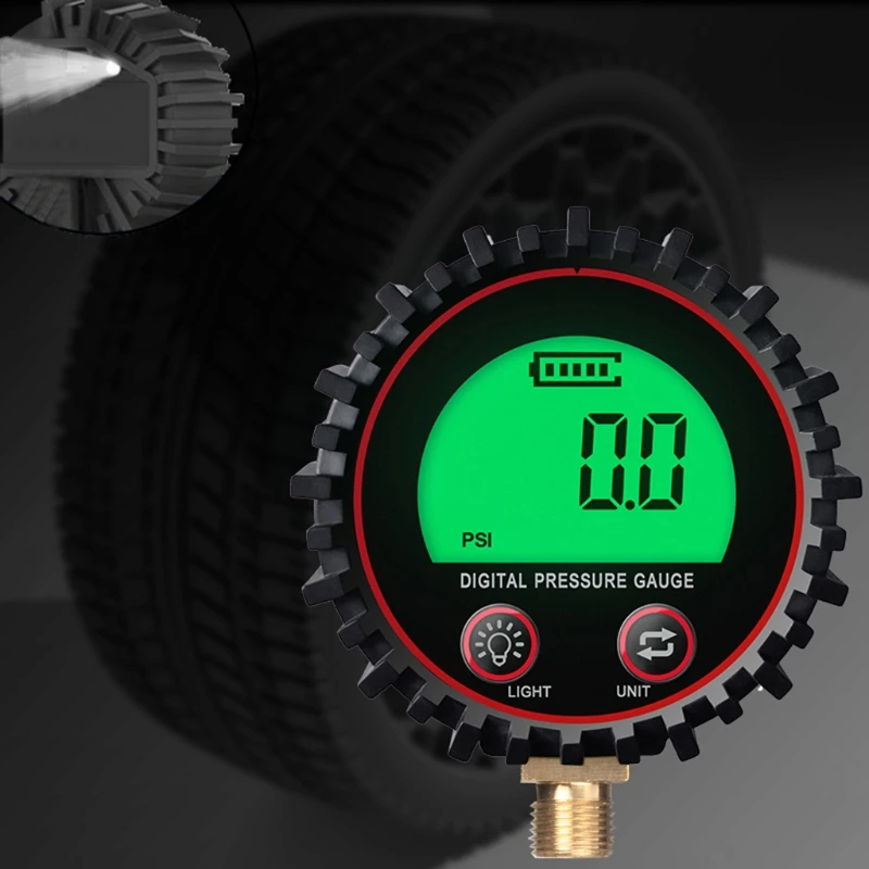 

Dial Size Digital Air Pressure Gauge Battery Powered with LED Light 0-255psi Accuracy 1% Professional Guage Meter