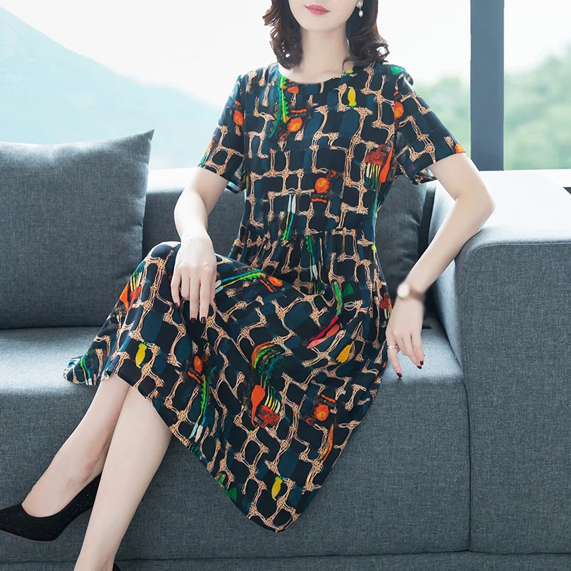 Women's Dress Ladies Summer Round Neck Fashion Work Knee Length Business Print Midi Office | Женская одежда