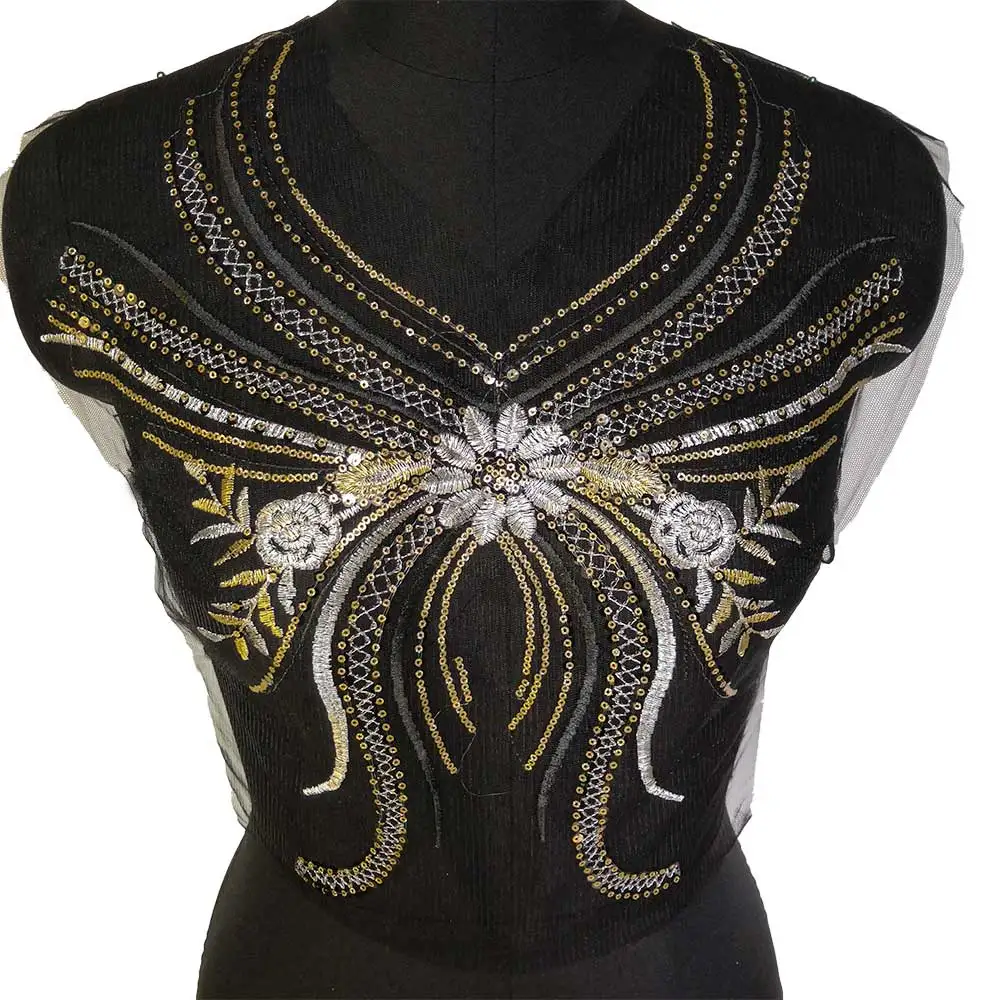 Butterfly Sequin Patches Fabric Black Mesh Lace for Clothing Dress Sewing Appliques Collar | Дом и сад