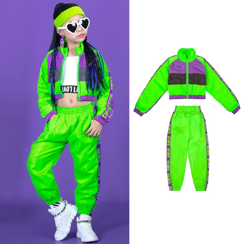 

Зеленая одежда для девочек, униформа чарлидинга с длинным рукавом, танцевальная одежда в стиле хип-хоп, сценический костюм, наборы для девочек, модная танцевальная одежда DL7611