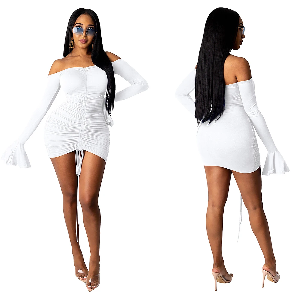 

Summer Sexy Club Women Long Sleeve Mini Dresses Ruched Bandage Backless Bodycon Party Elegant Slim Woman dress