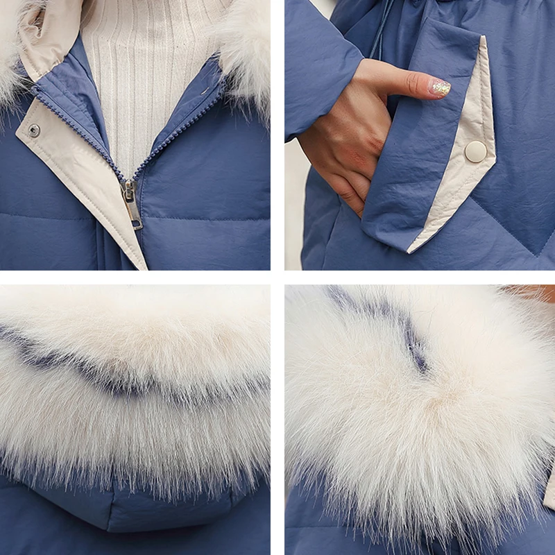 Women's winter down jacket plus size slim long womens coats Korean style solid hooded with fur collar thick female parkas | Женская