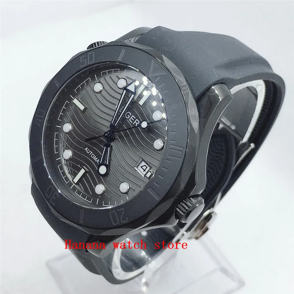 BLIGER New PVD Plated 41mm Black Design Automatic Men Watch Sapphire Glass MIYOTA Movement Bezel Date Window | Наручные часы