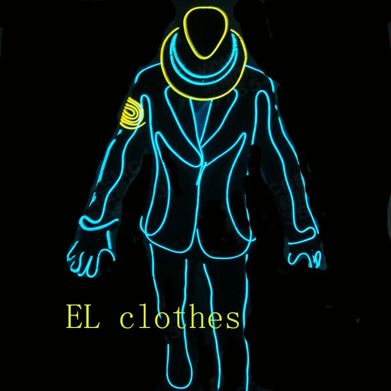 

El Wire Glowing Clothes Jazz Jacket DIY Light Up Flashing EL LED suits For Men Hip Hop Streetwear Clothes Rock DJ sets