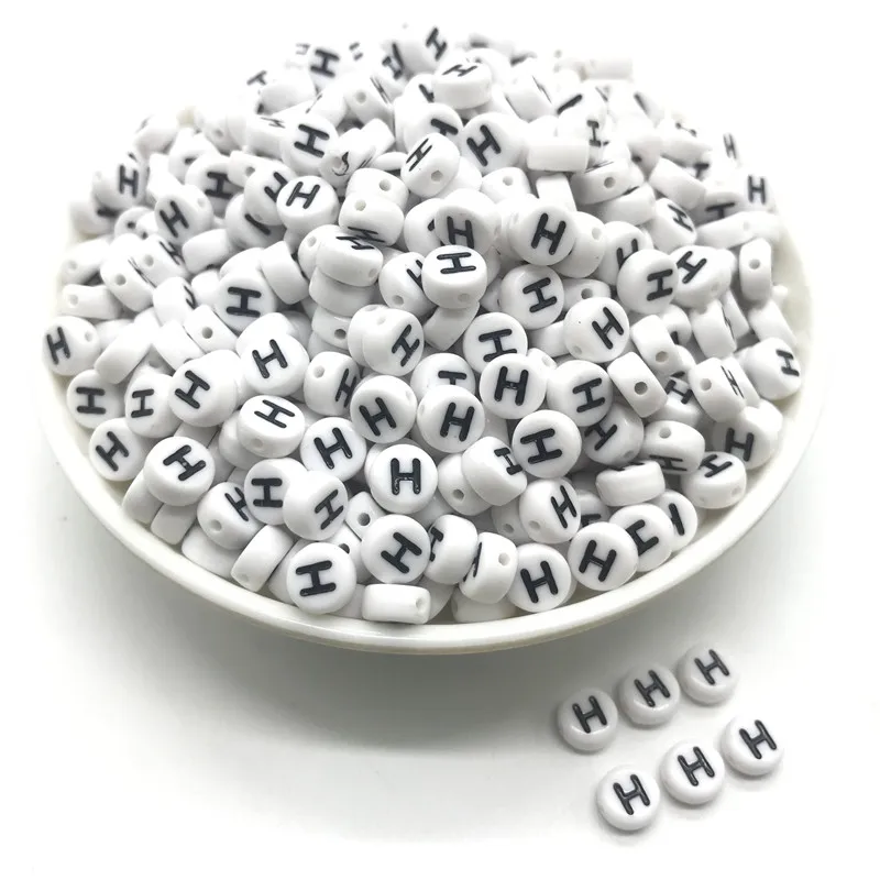 100pcs 4x7mm round letters 26 letters beads multi-color peach heart-shaped spacer beads For bracelet necklace jewelry making - Color: H