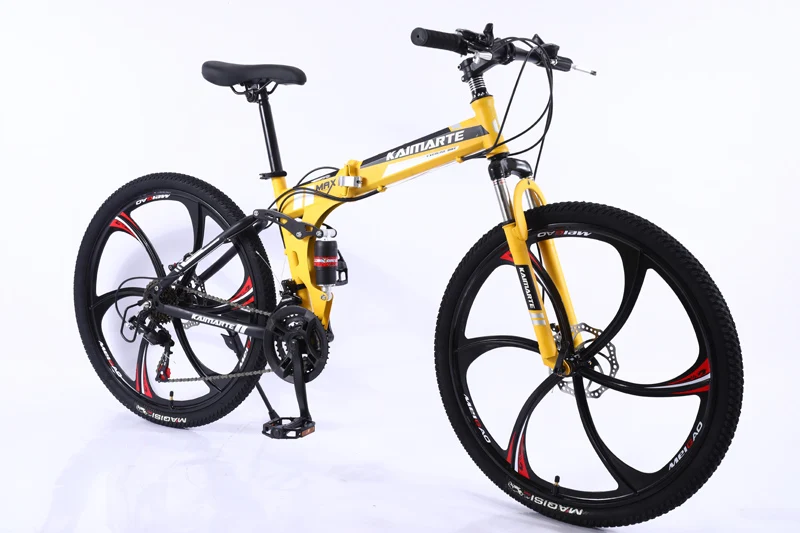 yellow 6 knife wheel 26 дюймов велосипед 21 скорость складной горный велосипед двухдисковый тормоз велосипед спицы колеса/нож колеса Горный велосипед взрослый велосипед - Цвет: yellow 6 knife wheel