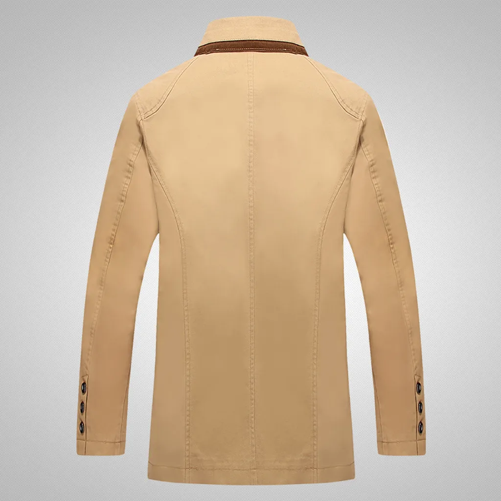 

Men's Autumn Winter Business Casual Pure Color Medium Length Windbreaker Coat Mens Bomber Jackets Plus Size *