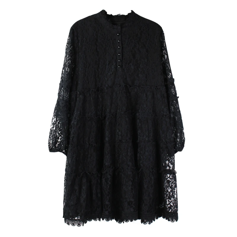 

Lace Dress 2021 New Black Plus Size Woman Spring Summer Hollow Out Red Green Oversized Party Elegant Fashion Dresses