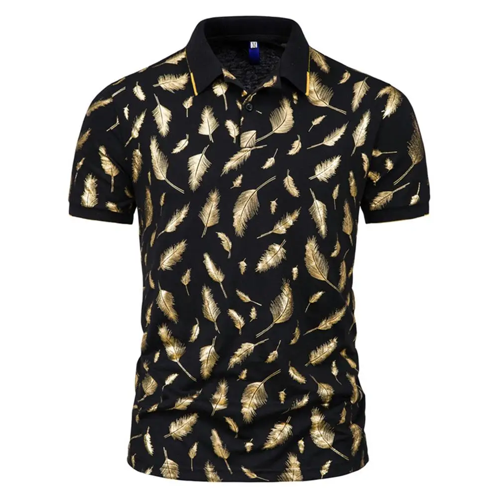 

Feathered Print Lapel Shirt Men's POLO Shirts Streetwear 2021 Summer with Turn-down Collar Fashion Male Clothes Daily Casual