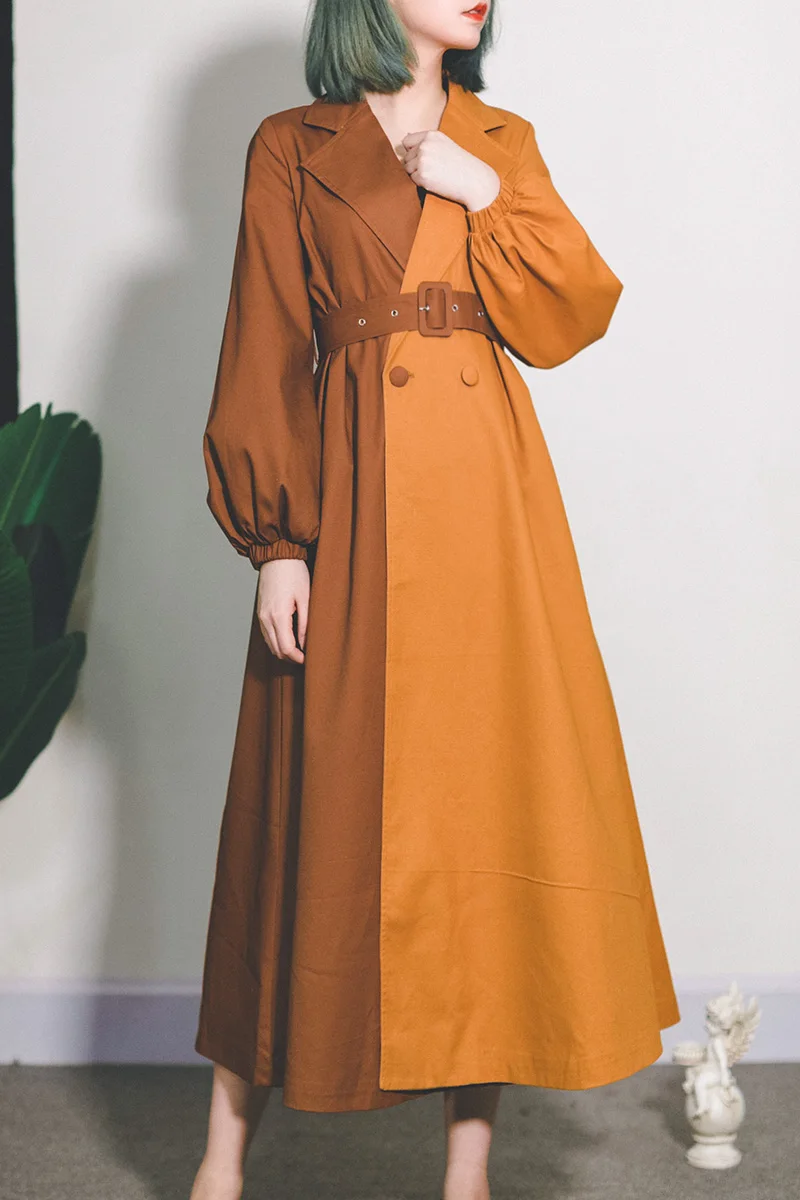 

2020 New Arrival Vintage Full Long Belt Skirt Solid Trench
