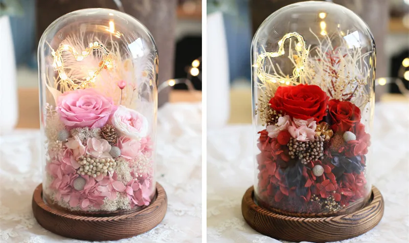 25*35cm Diameter=25cm Height=35cm Antique Wood Base Glass Dome Vase Glass Cover Vase Friend Gift Home Wedding Decoration