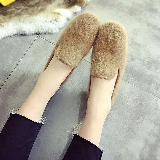khaki 1 Дамы Красивые туфли на плоской подошве Коричневый Японский Китай Зимние мокасины Дизайнерские женские черные слипоны с квадратным носком из меха с металлическим украшением - Цвет: khaki 1