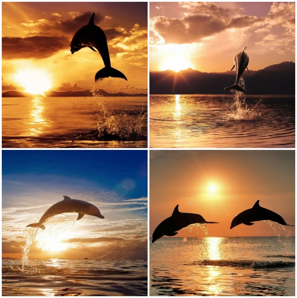 

Kamy Yi Diy 5d Square Diamond Handmade Round Rhinestone Cross Stitch Dolphin Picture Home Decoration Gift