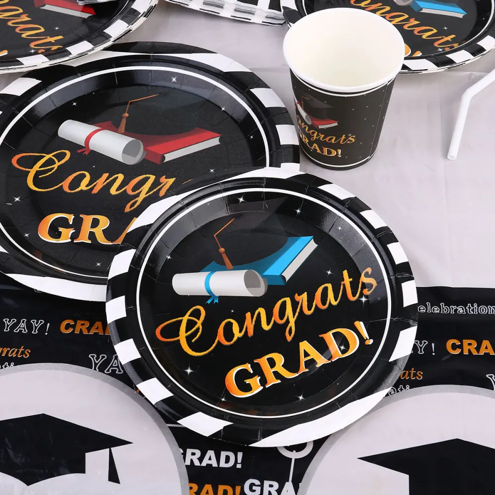 

1 Set of 54Pcs Graduation Season Theme Printed Dining Table Set Dessert Table Decor Creative Tableware Birthday Party Supplies D