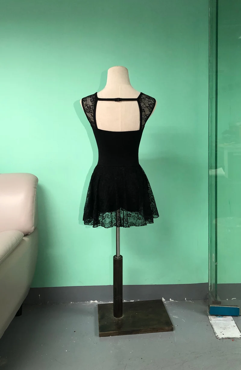 Женский купальник с кружевной юбкой черный для балета и гимнастики|dance leotards|ballet