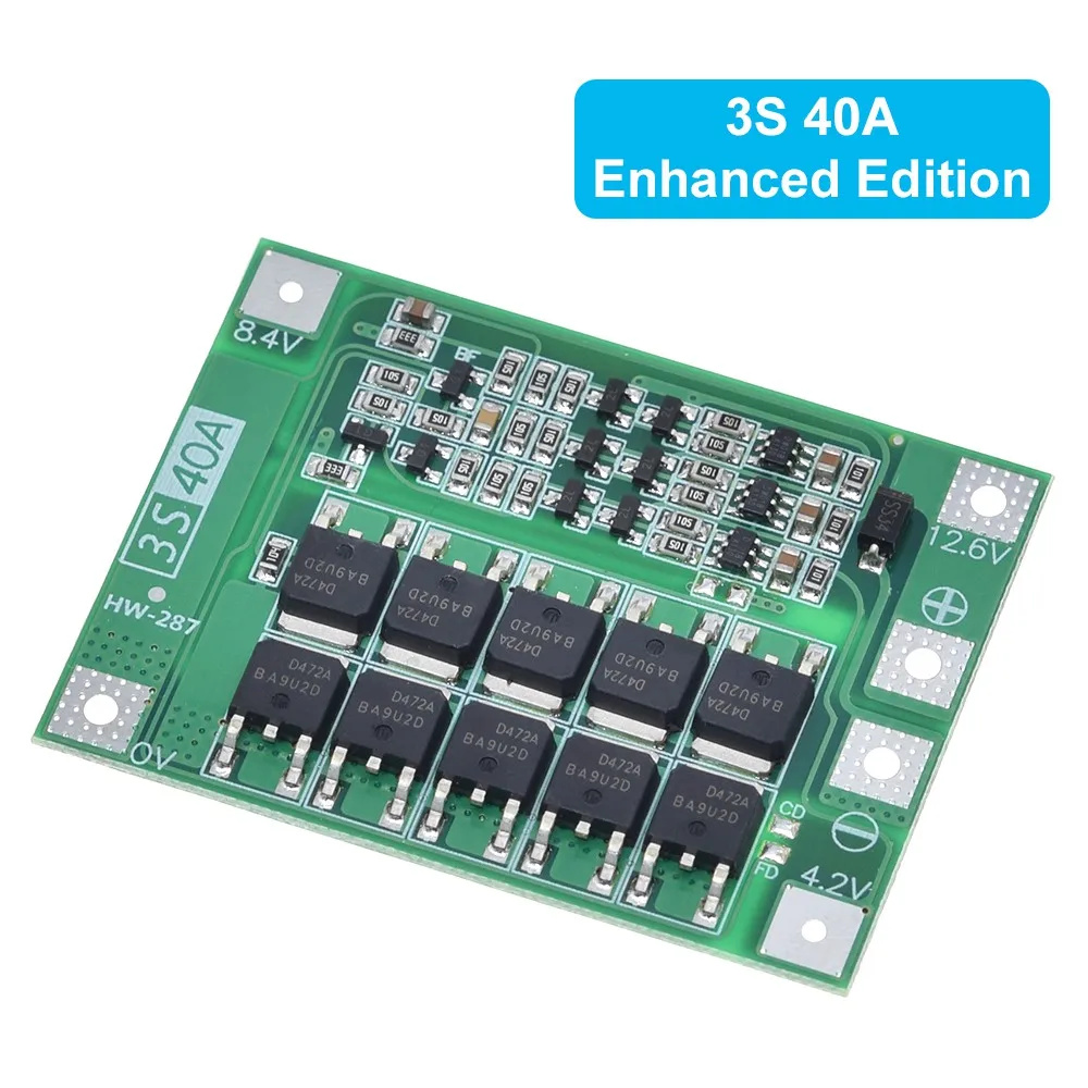 Защитная плата 3S/4S 40A/60A 18650 BMS для зарядки литий-ионных батарей двигателя