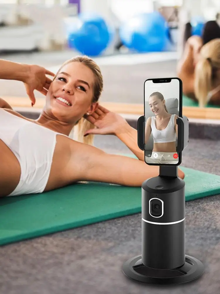 

360 Degree Automatic Rotation Cell Phone Stand Face Body Tracking Phone Holder Rechargeable Bracket Compatible With Tripod