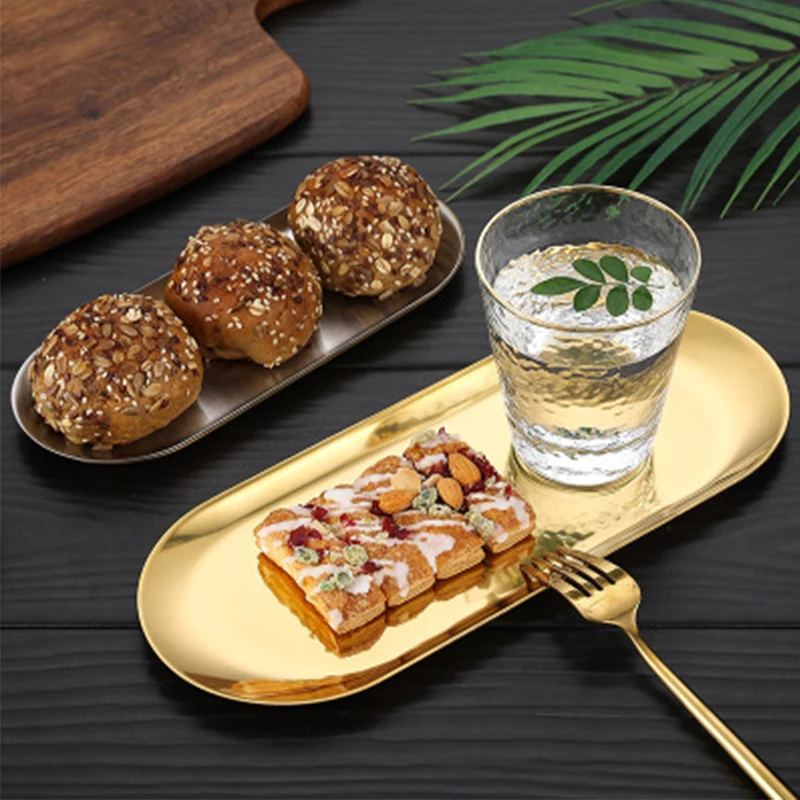 

Nordic Style Modern Gold Dining Plate Stainless Steel Dessert Plate Nut Fruit Cake Tray Snack Kitchen Steak Sushi Cute Plate