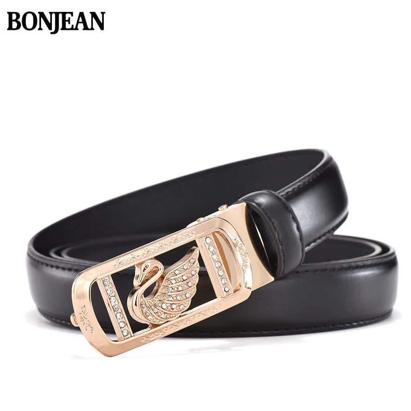 BONJEAN Women's Leather Belt Jeans Dress with Diamond Swan Buckle designer luxury belts top quality brand belt | Аксессуары для