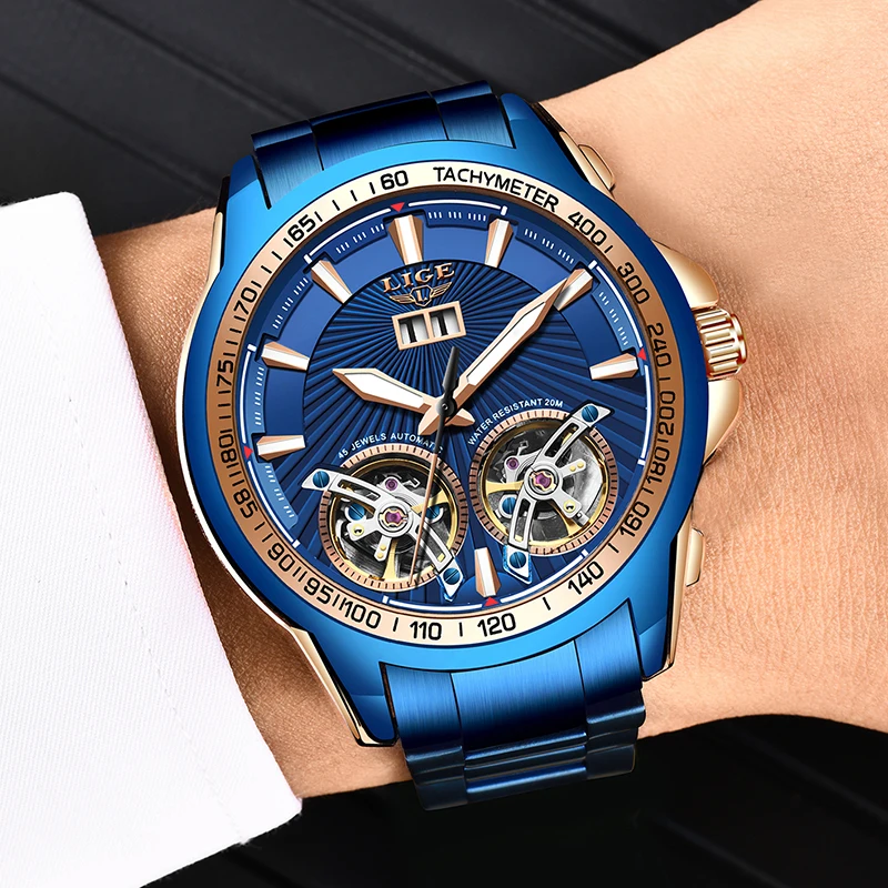 2020 Automatic Watch Men LIGE New Sport Clock Man Fashion Brand Top Double Tourbillon All Steel Waterproof Mechanical Wristwatch | Наручные