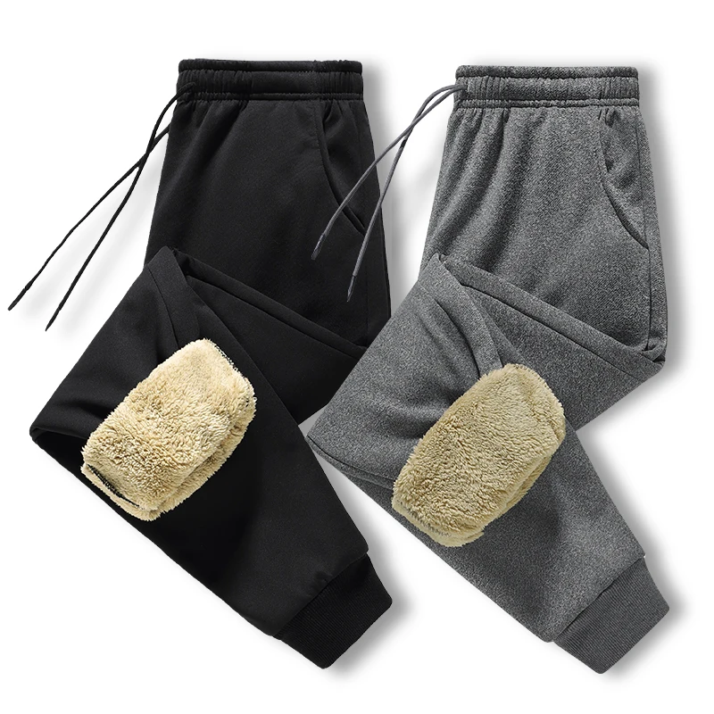 Зимние Теплые повседневные брюки из овечьей шерсти флисовая тонкая мужская