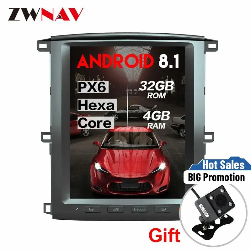 Вертикальный экран tesla стиль Android 8 1 автомобильный dvd плеер для TOYOTA LAND CRUISER LC100 2002 2007