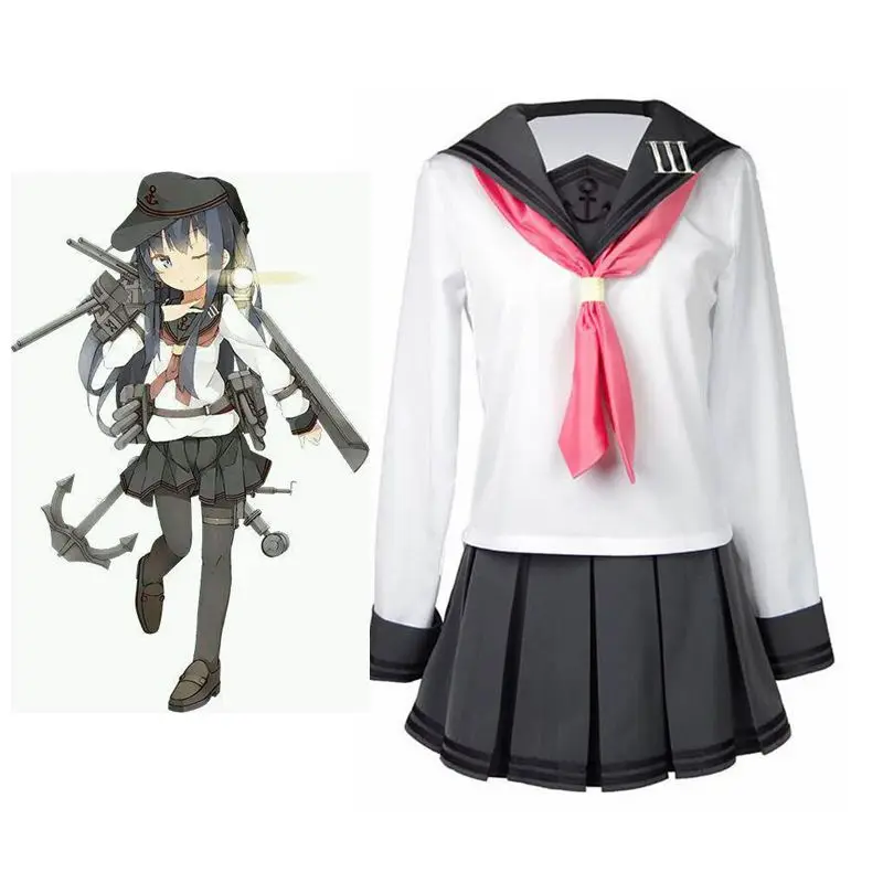 

Unisex Anime Cos Kantai Collection Akatsuki Lady Daily Uniform Sailor suit Cosplay Costumes Sets