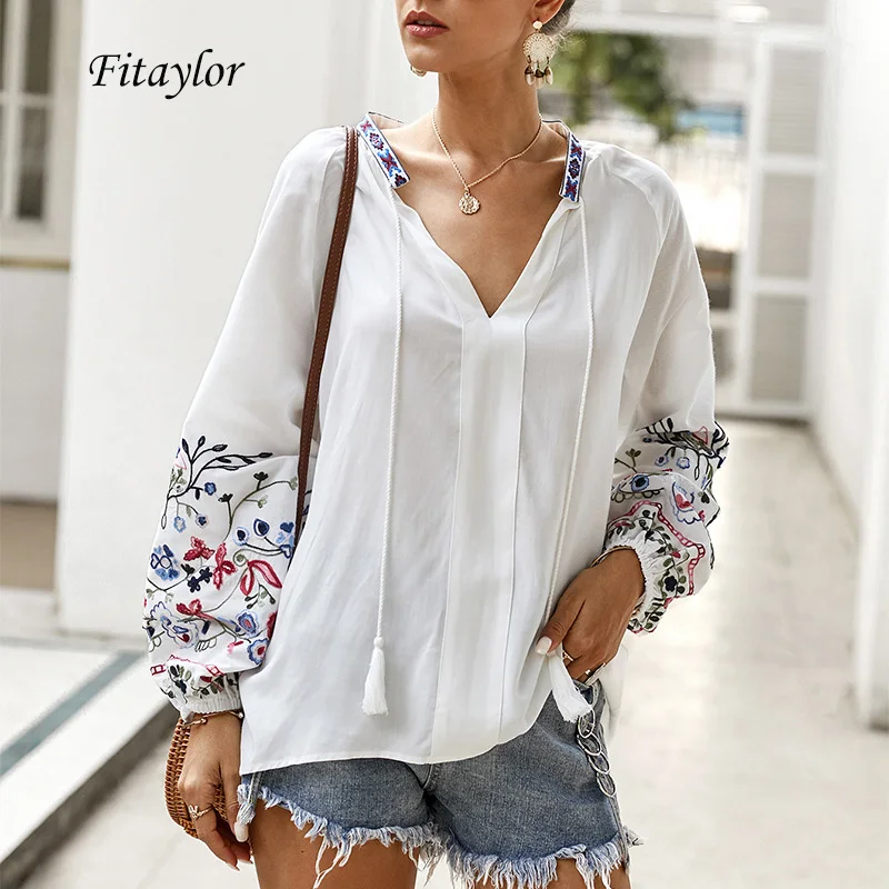 Fitaylor 2021 новая весенняя женская блузка с рукавами фонариками сексуальная блуза v