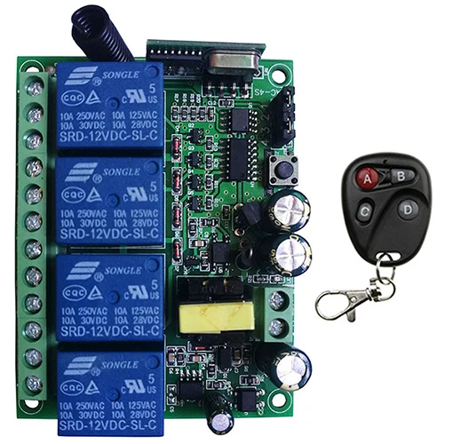 Синий Универсальный AC110V 220V 230V 10A реле 4CH 4 CH Беспроводной RF пульт дистанционного управления передатчик+ модуль приемника, 315/433 MHz - Цвет: Синий