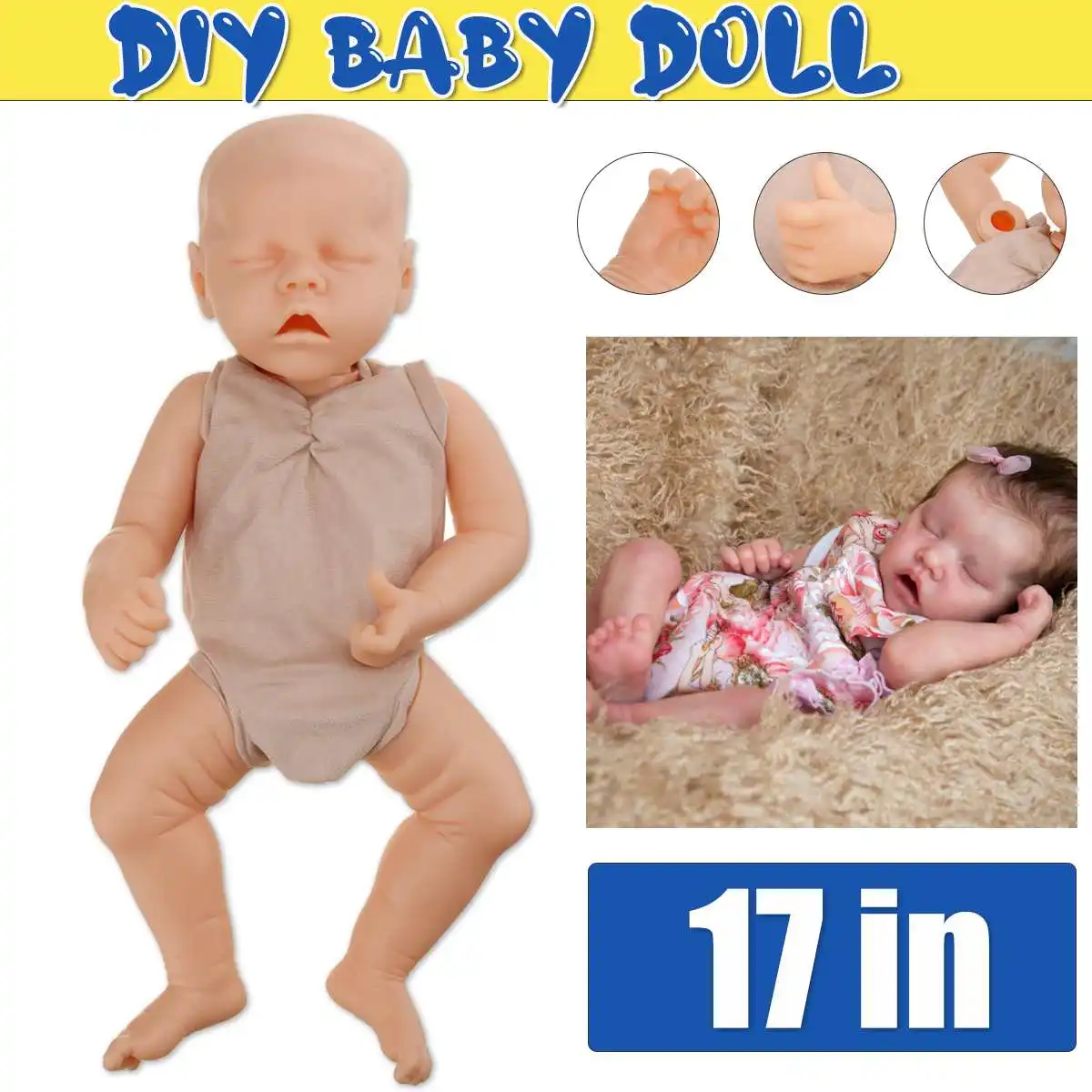 

17 дюймов реалистичные куклы новорожденных Baby Doll комплект 43 см для ухода за ребенком для мам винил Неокрашенный Незаконченный кукла Запчаст...
