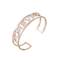 rose gold forever letter cuff bracelet bangle stainless steel hollow colorful crystal bangle for women 2019 new jewelry gifts