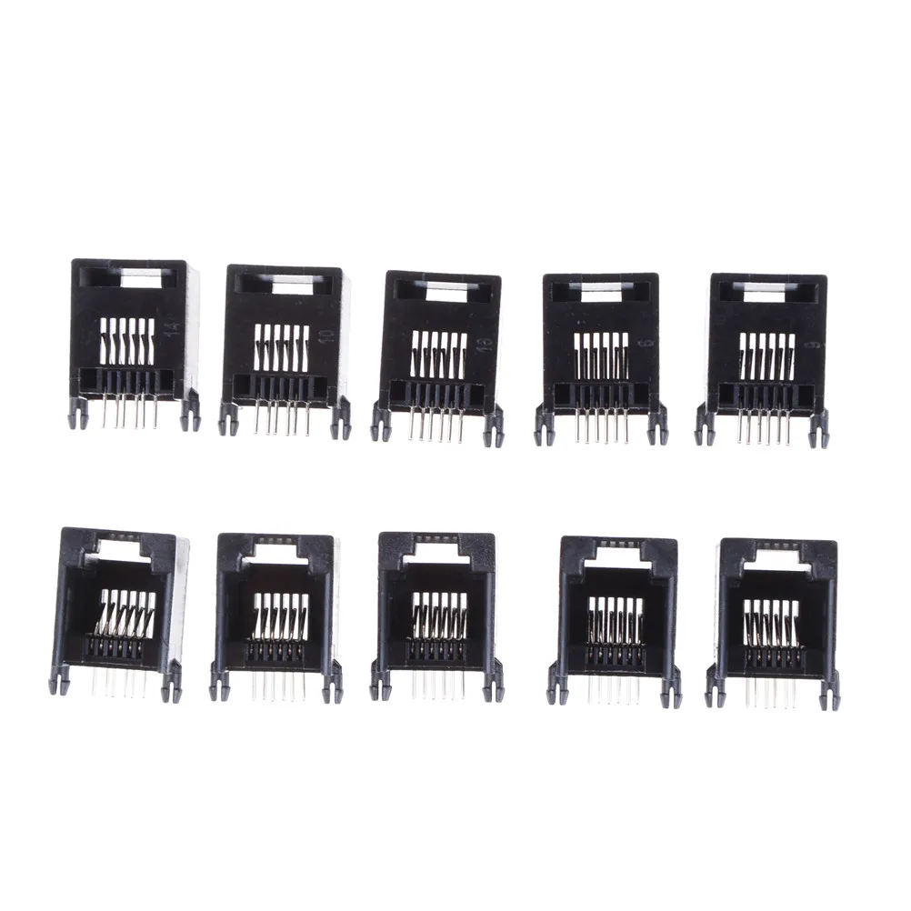 10PCS/Lot black RJ11 socket RJ12 telephone 180 degrees 6pin crystal female 6p6c high quality | Обустройство дома