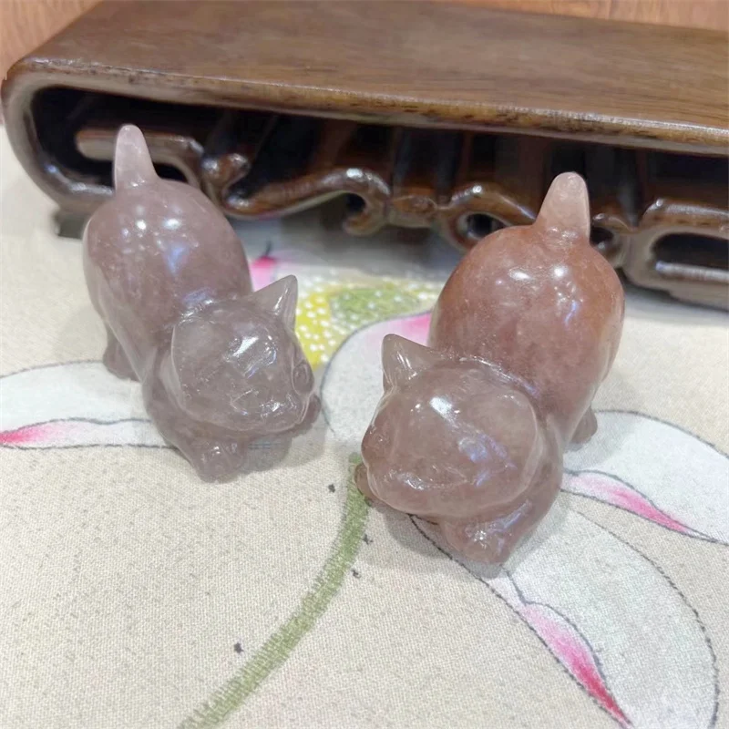 

Натуральная клубника, кварцевый Кот, резной полированный кварц, мультяшная фигурка кошки, животные, лечебные камни, драгоценные камни для у...