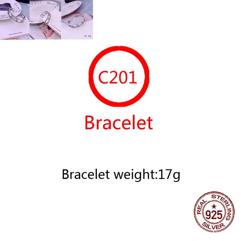 

C201 S925 Sterling Silver Bracelet New Brand Trend Couple C Letter Personality Fashion Style Simple Style Gift Hot Sale