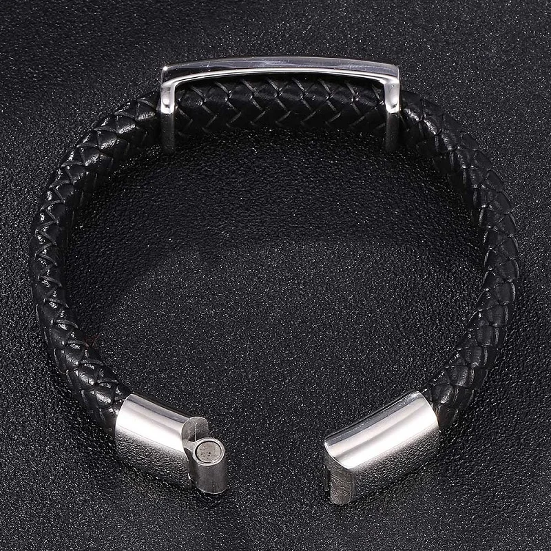 Новинка модные черные плетеные кожаные браслеты из нержавеющей стали с
