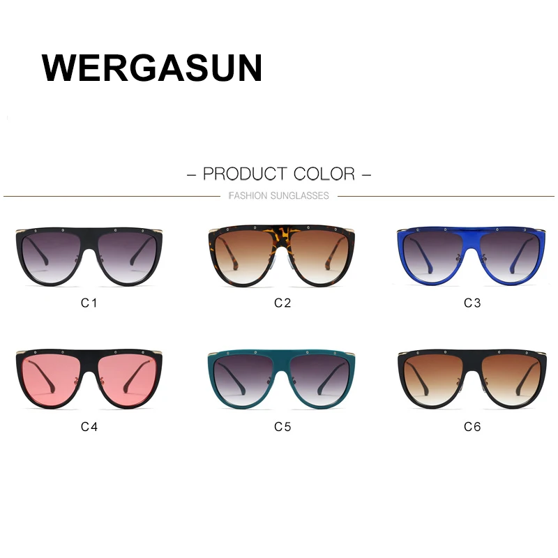 

WERGASUN New Fashion Flat Top Oval Sunglasses Women Brand Designer Vintage Sun Glasses For Female Oculos de sol