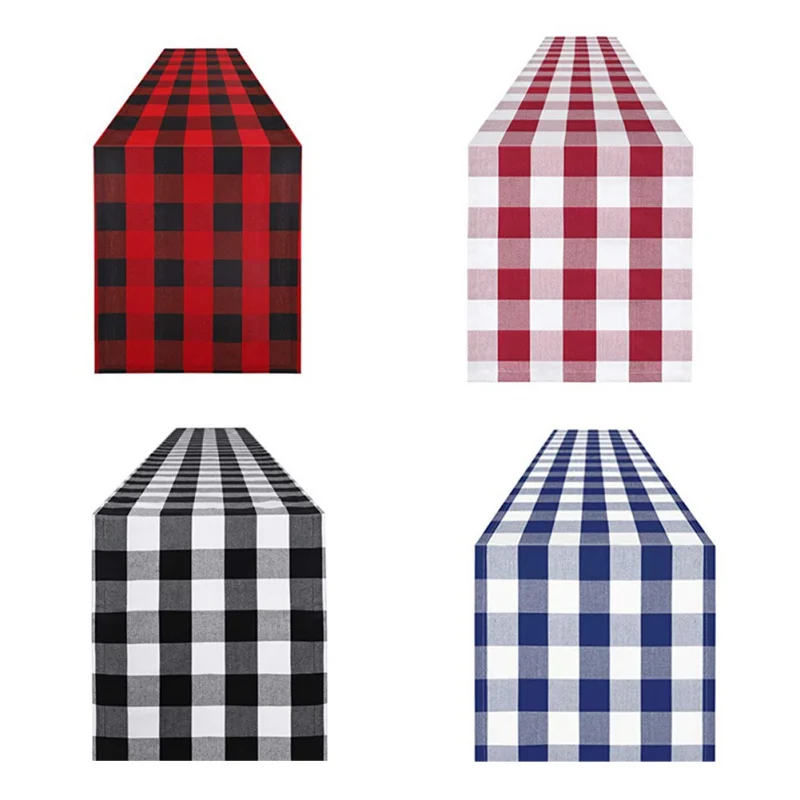 

Christmas Double-layer Red and Black Plaid Table Runner Holiday Home Layout Red Table Cloth Mat Decorative Supplies