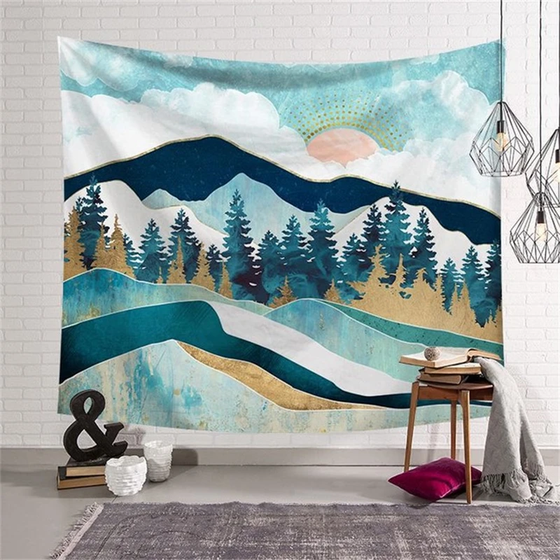 

FFO Mountain Sunset Tapestry Oil Painting Style 3D Printing Wall Hanging Living Room Decoration Sofa Covering Leisure Mat