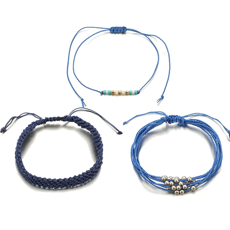 Женский плетеный браслет в этническом богемном стиле цепочка с бусинами из