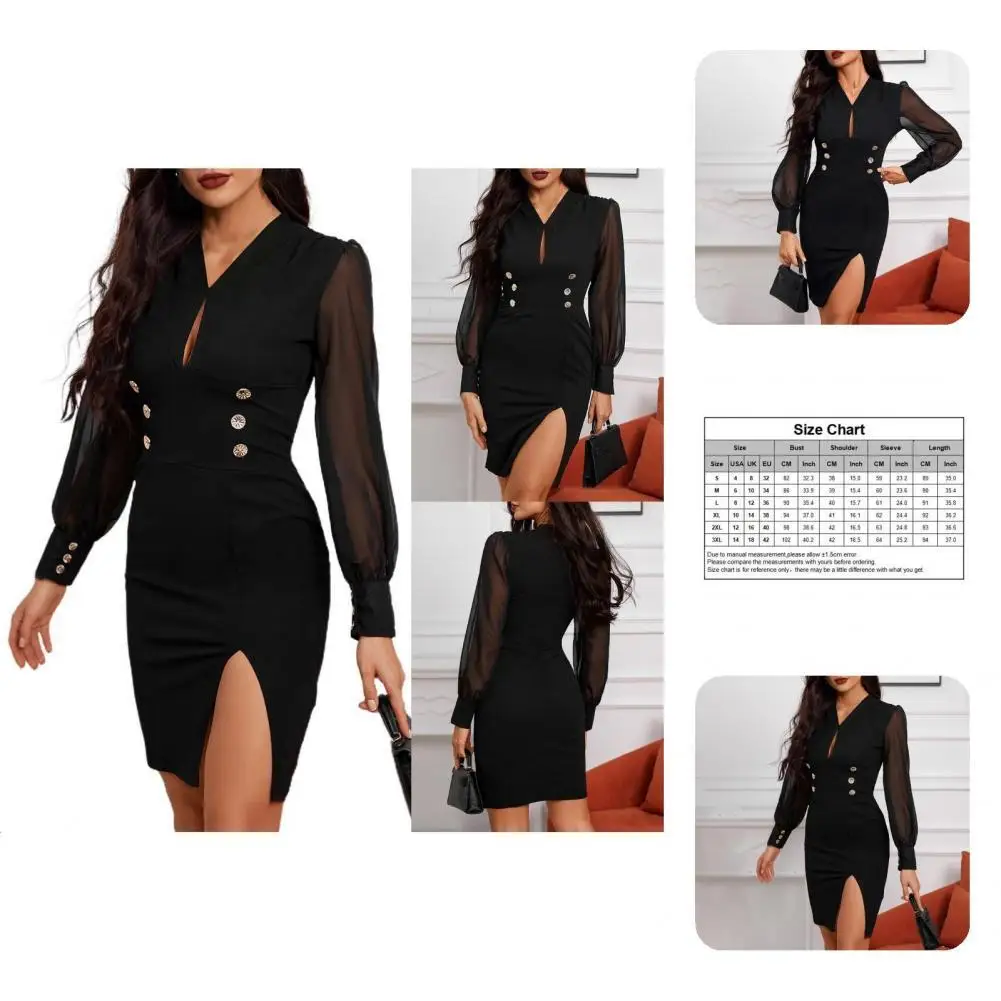 

Women Dress Short Spring Dress Tight Buttons Cuff Lady Mini Dress
