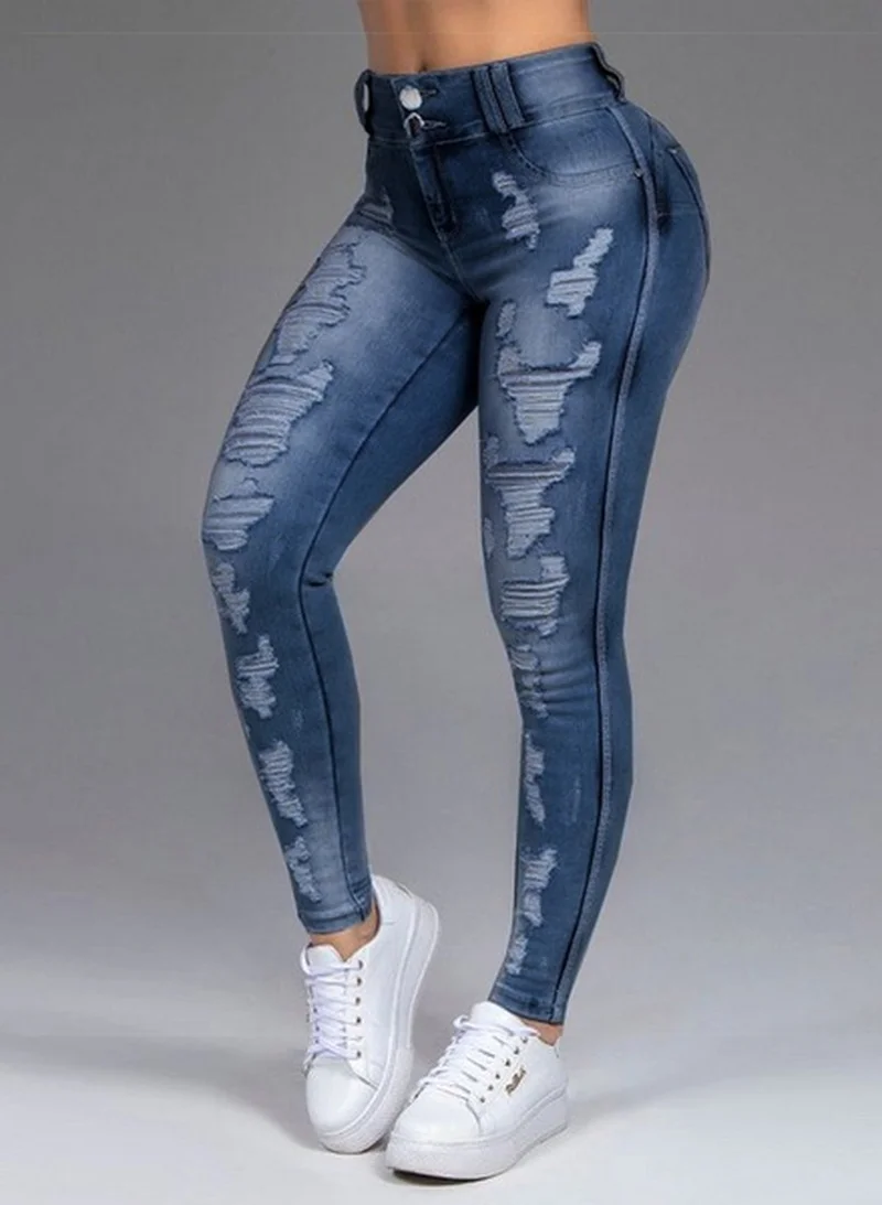 

NEW Ripped Jeans Women Fashion Sexy High Waisted Bottoms Skinny Slim Fit Washed Denim Pants Streetwear Female Trousers Jeans