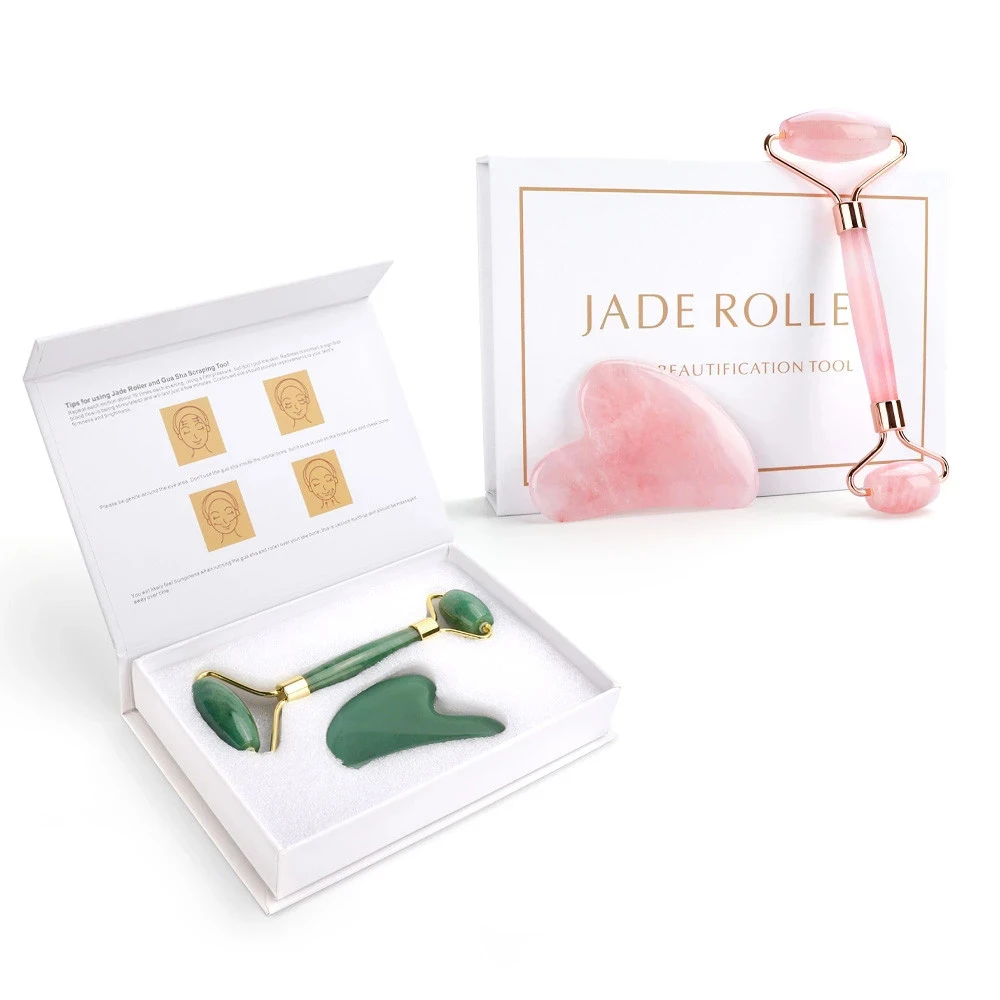 

Rose Quartz Jade Roller Face Slimming Massager Face Lifting Natural Jade Stone Facial Massage Roller Skin Care Beauty Set Box