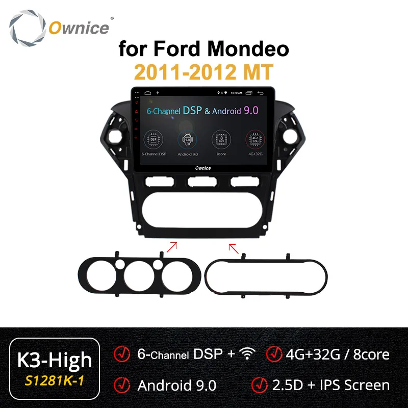 Ownice k3 k5 k6 Android 9,0 4G+ 64G 360 Panorama автомобильный dvd-плеер gps навигация радио для Ford Mondeo 2011-2012 4G DSP оптический - Цвет: S1281-1 k3 high